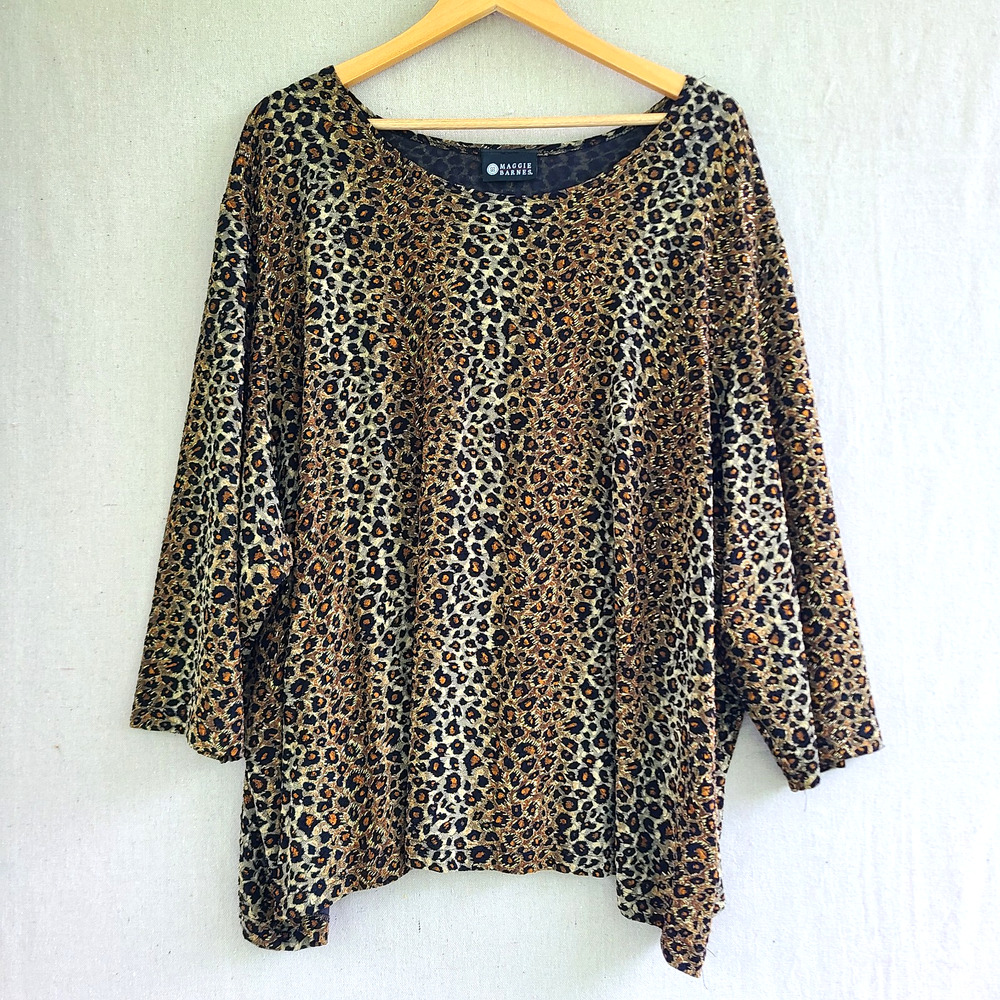 Maggie Barnes Leopard Animal Print Shimmery Top Wild Bold Modern Chic Size 5X